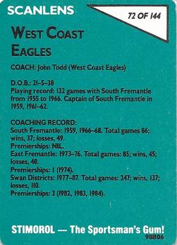 1988 Scanlens VFL #72 John Todd Back